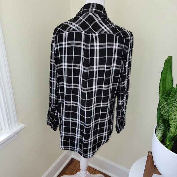 AVA & VIV Black & White Long Sleeve Plaid Flannel Blouse Soft Top Womens Size 0X - Picture 6 of 13